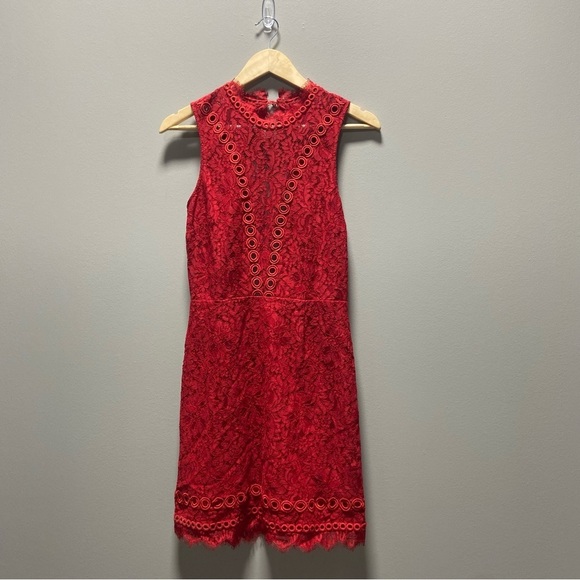 SAYLOR Dresses & Skirts - Saylor x Free People Red Lace Open Back Mini Dress